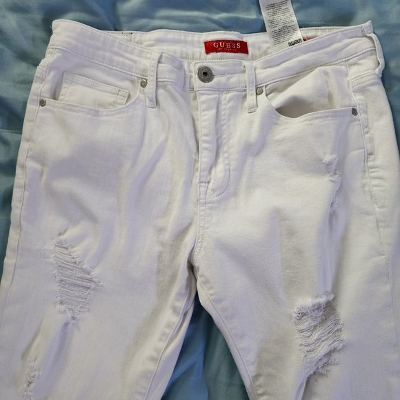 Guess white jean distressed denim pants 32/34 stretch skinny (Minor Staining) - Picture 7 of 11